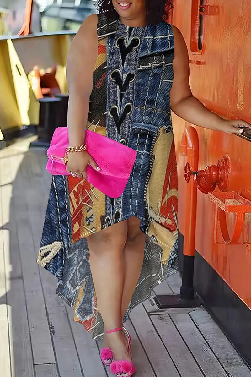 THE "DENIM THREADS" MIDI DRESS