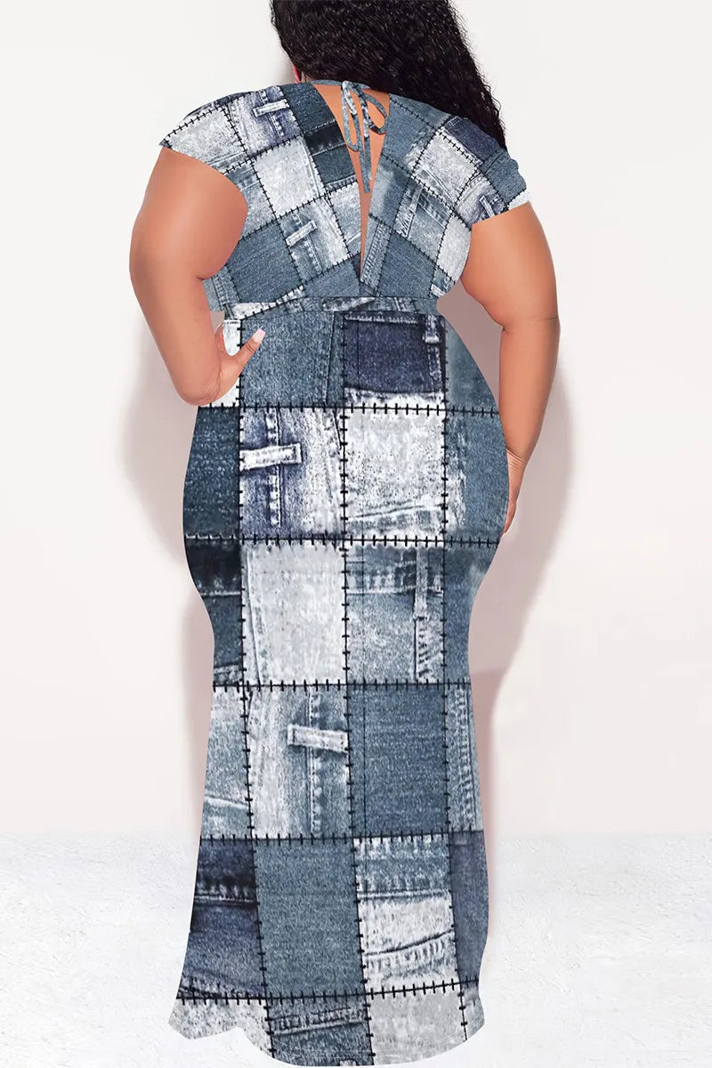 THE "PATCHWORK DENIM" WRAP MAXI DRESS