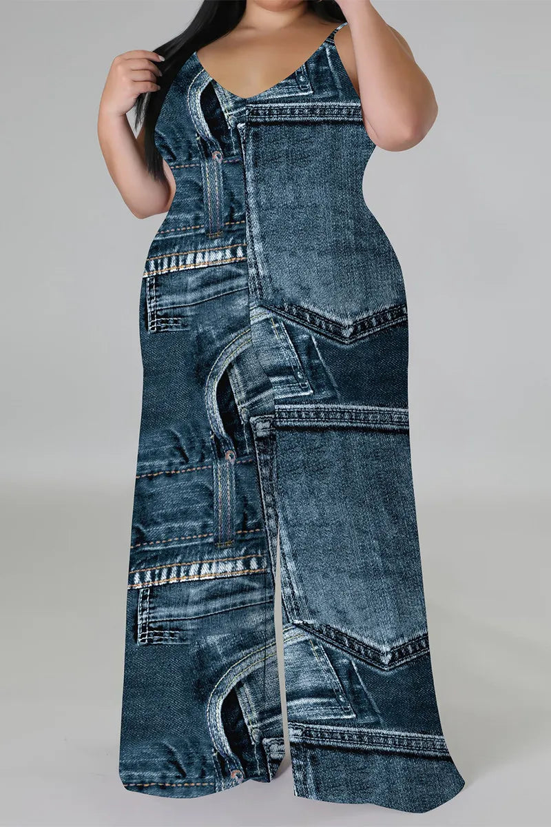 THE "PRESSURE" WIDE LEG DENIM ILLUSION JUMPSUIT