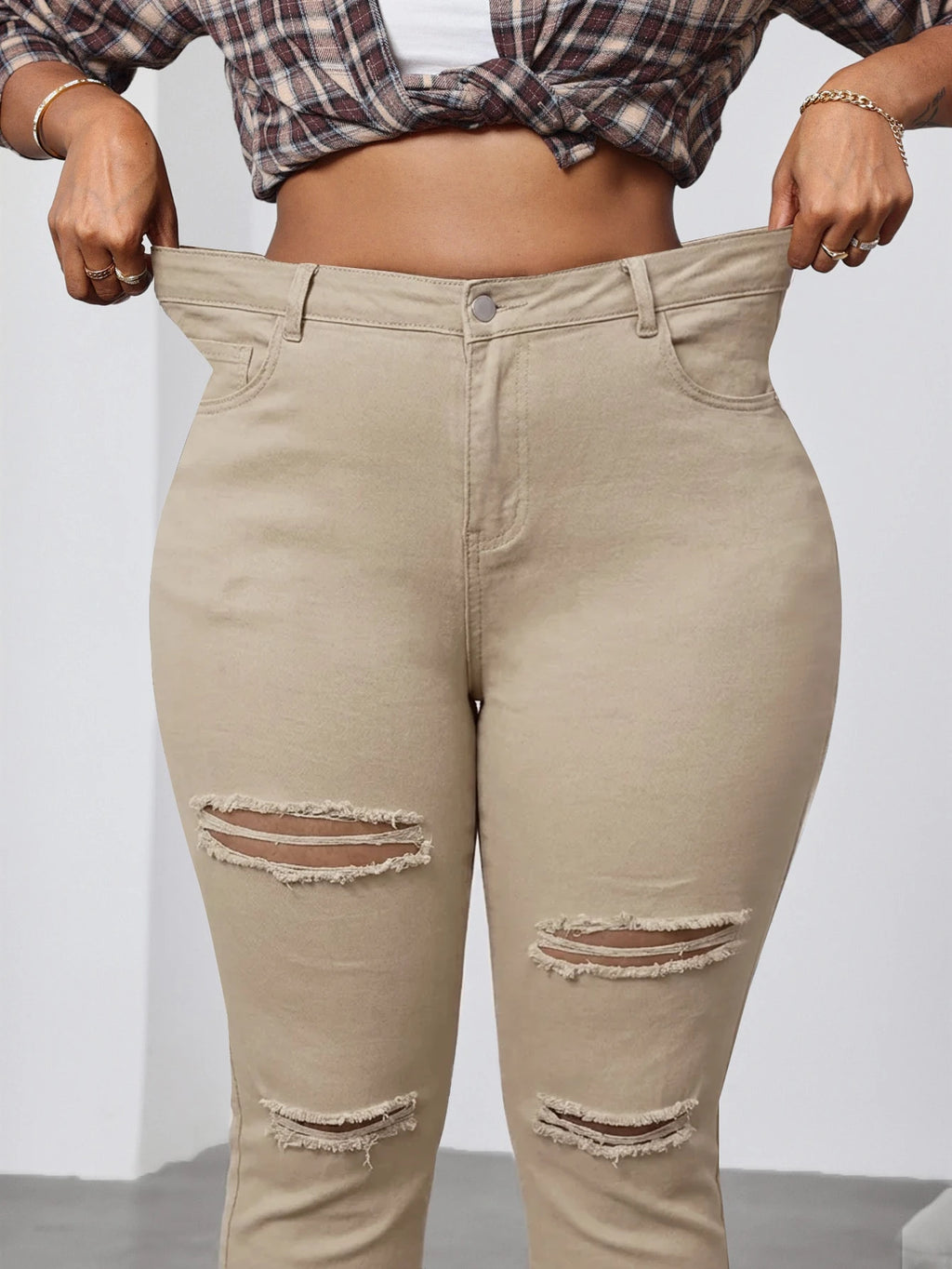 THE "RIPPED & UNBOTHERED" KHAKI JEANS