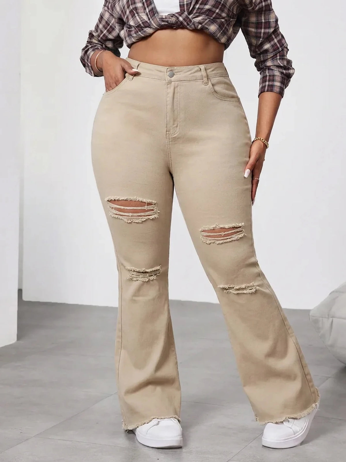 THE "RIPPED & UNBOTHERED" KHAKI JEANS