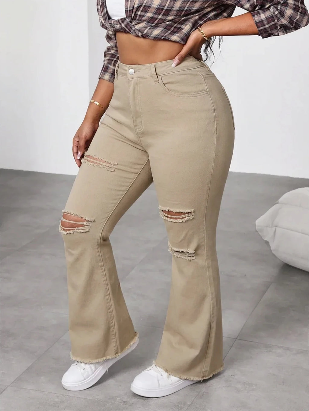 THE "RIPPED & UNBOTHERED" KHAKI JEANS