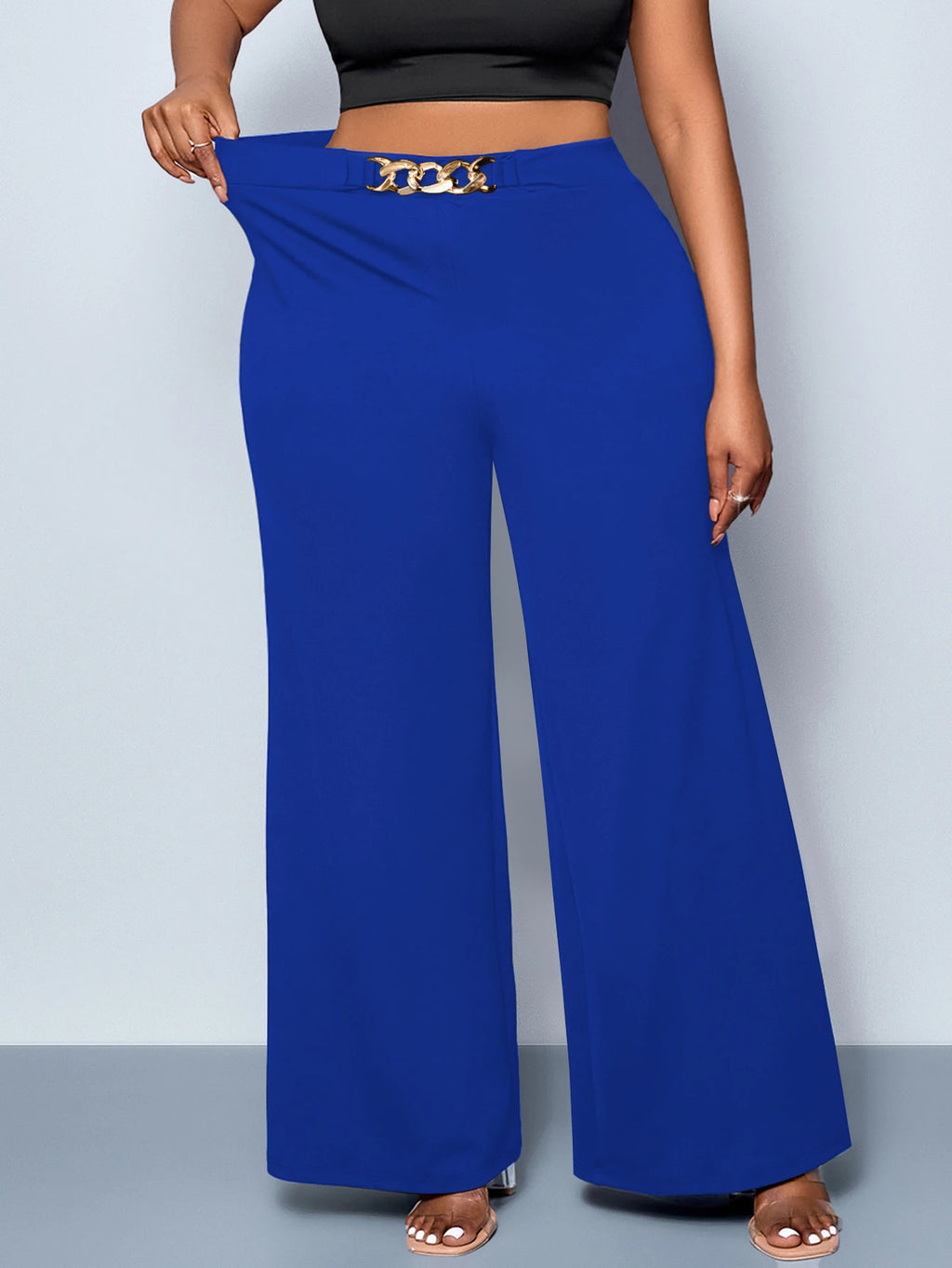 THE "BADDIE BLUES" BELTED WIDE LEG PANTS