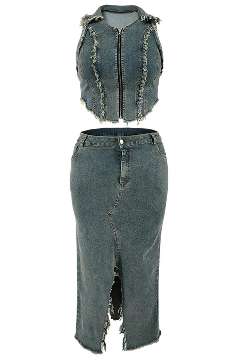 THE "DENIM GOT ME TWISTED" SKIRT SET