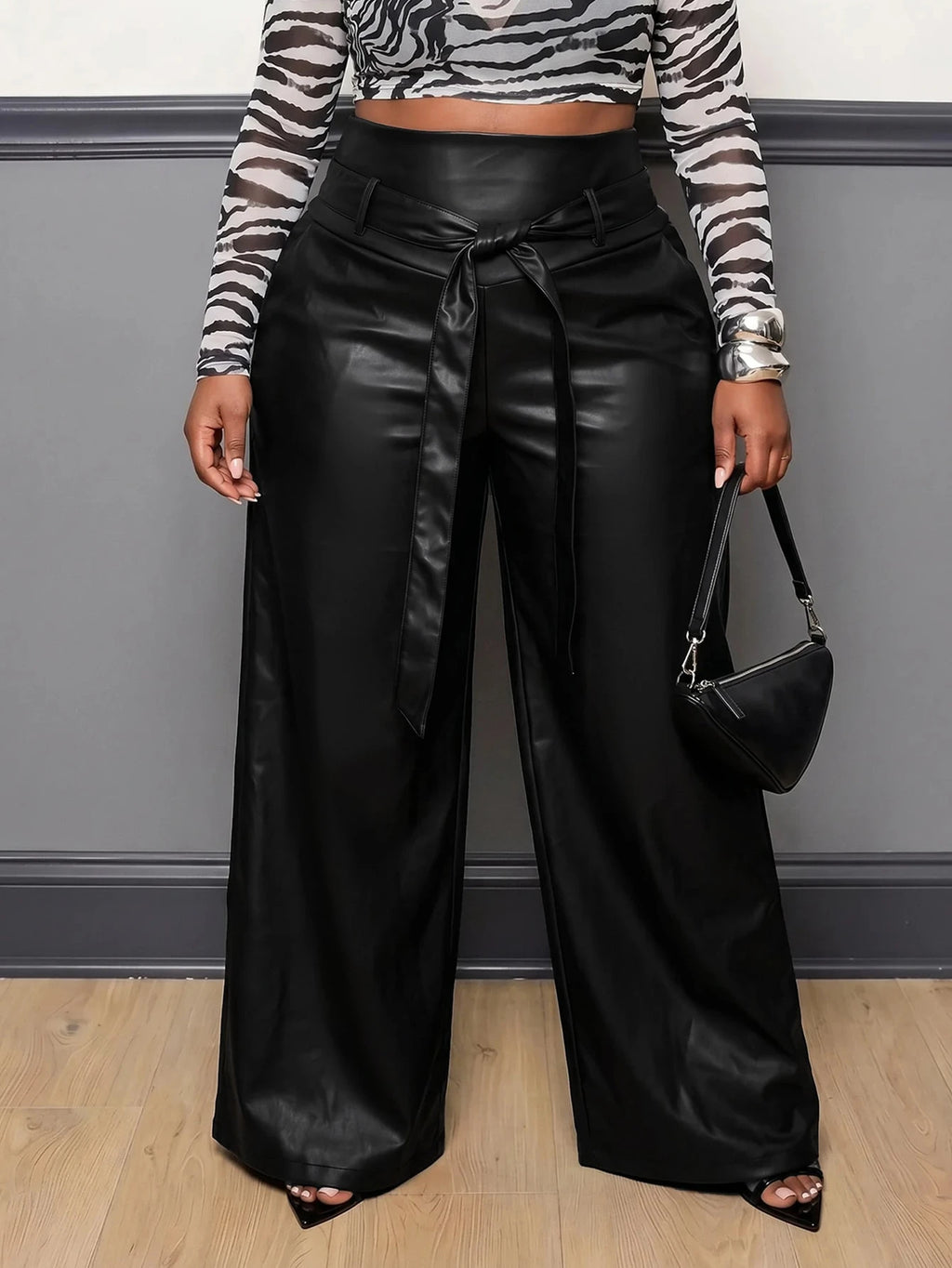 THE "BLACK OUT" FAUX LEATHER WIDE LEG PANTS