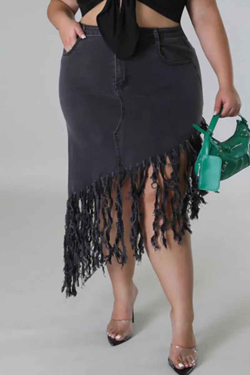 THE "FRINGE WITH BENEFITS" DENIM SKIRT