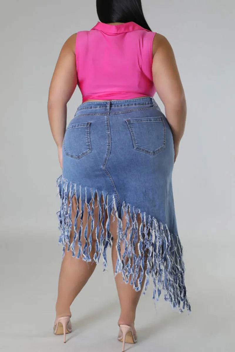 THE "FRINGE WITH BENEFITS" DENIM SKIRT