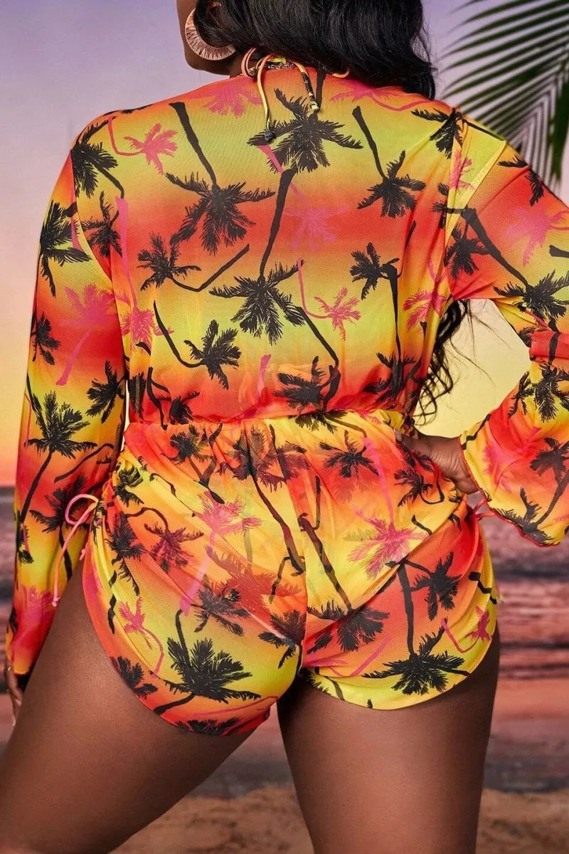 THE "PALM TREES & SUNSET" BIKINI SWIMSUIT WITH COVER UP