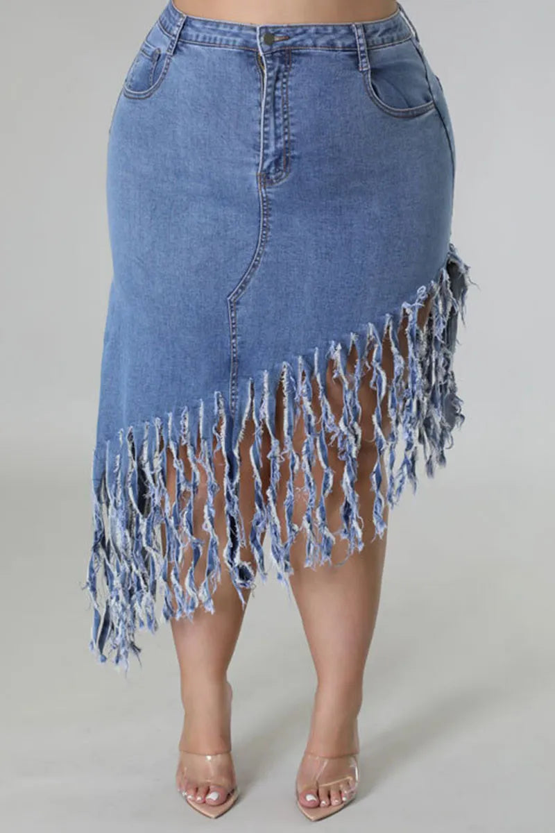 THE "FRINGE WITH BENEFITS" DENIM SKIRT