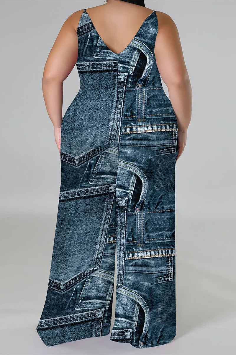 THE "PRESSURE" WIDE LEG DENIM ILLUSION JUMPSUIT