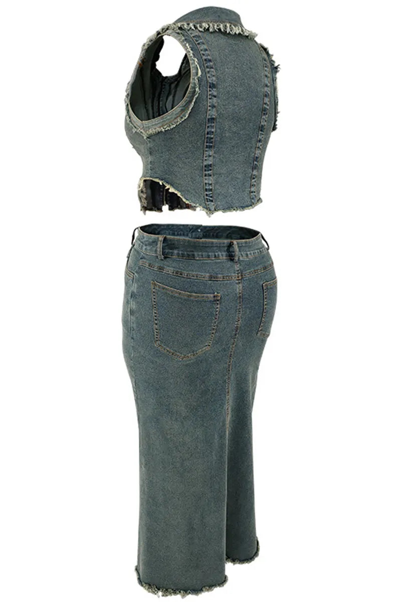 THE "DENIM GOT ME TWISTED" SKIRT SET