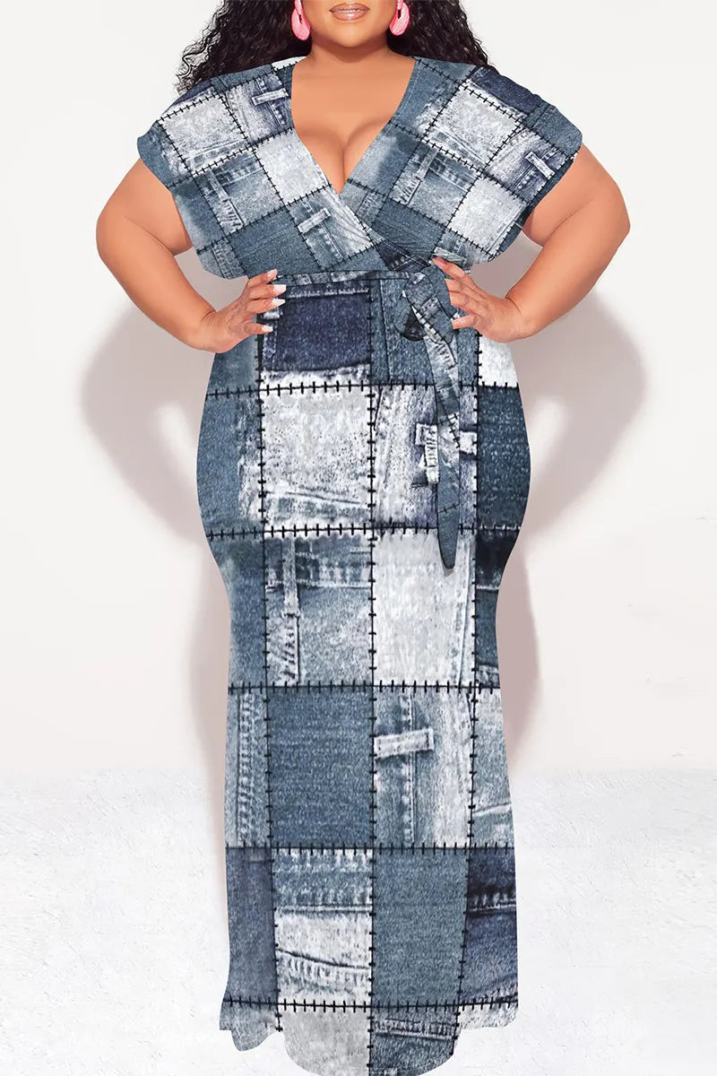 THE "PATCHWORK DENIM" WRAP MAXI DRESS