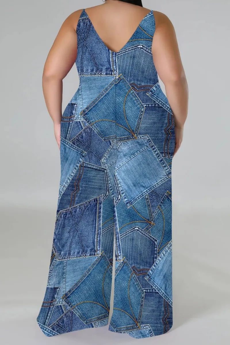 THE "DENIM DREAMS" PALAZZO JUMPSUIT (comes with matching headscarf)