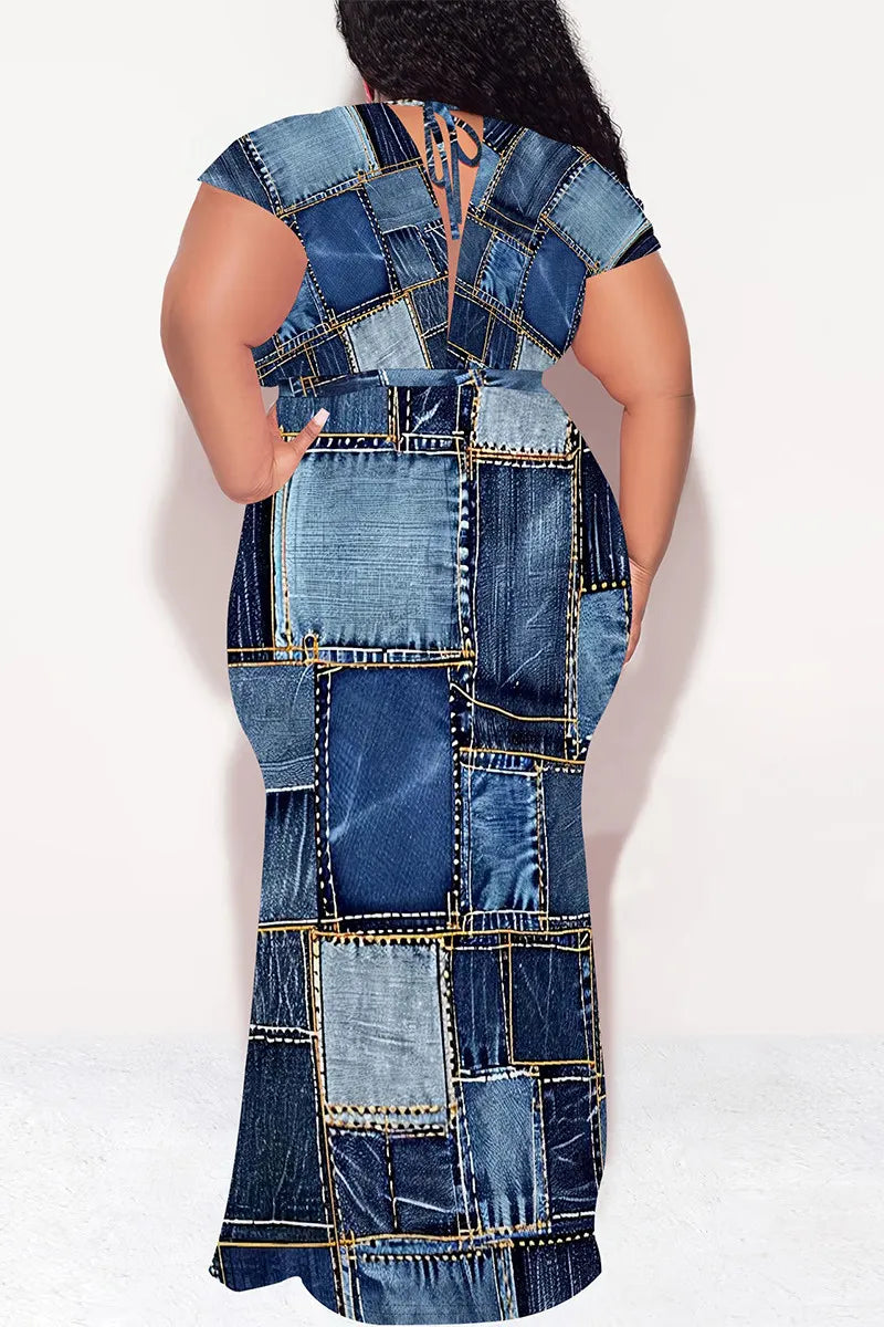 THE "PATCHWORK DENIM" WRAP MAXI DRESS